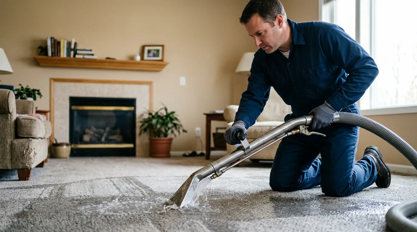 Water damage restoration technician working near East Dover, VT